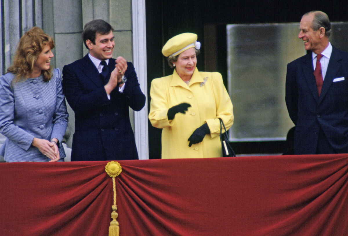 Prince Andrew With His Fiancee, Sarah Ferguson, On The Balcony Of Buckingham Palace With The Queen And Prince Philip For The Queen's 60th Birthday