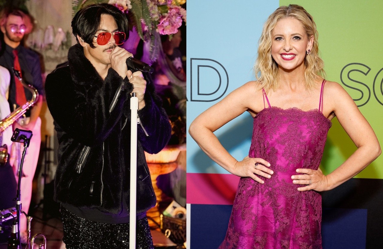 (L) Tom Sandoval and his band perform at a single release party and screening at Tom Tom on March 01, 2023. (R) Sarah Michelle Gellar attends Icon Award Presentation SCAD TVFEST 2023 on February 09, 2023. 