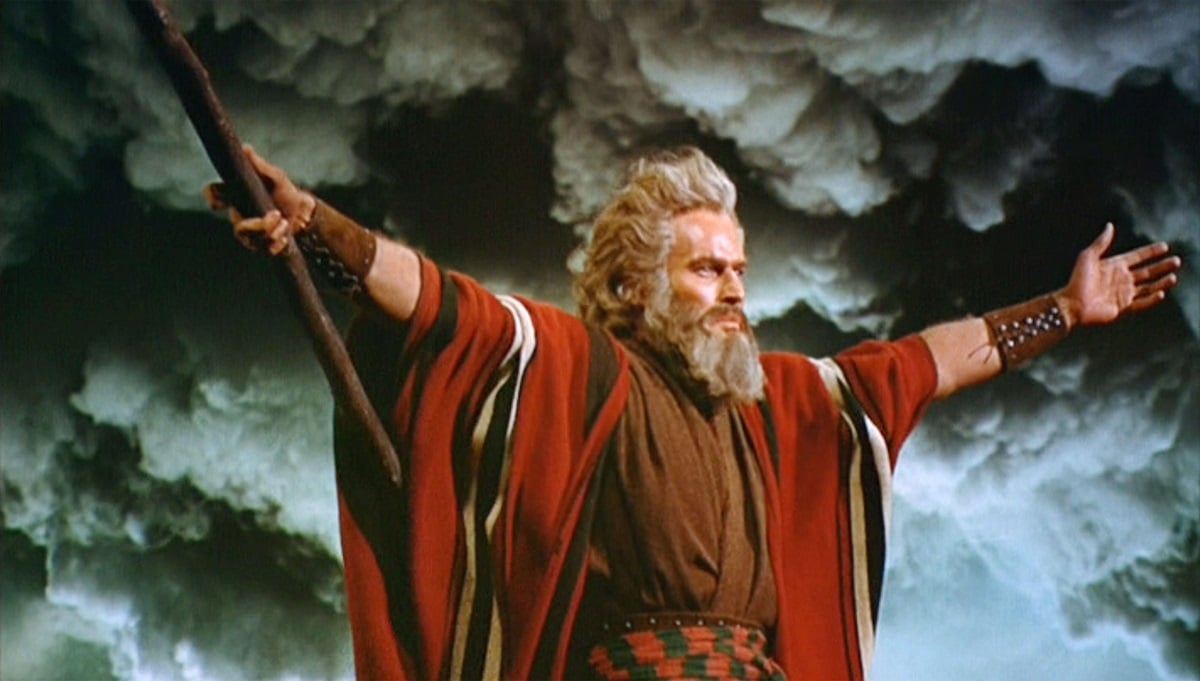 Scene in 'The Ten Commandments movie of Charlton Heston as Moses parting the Red Sea
