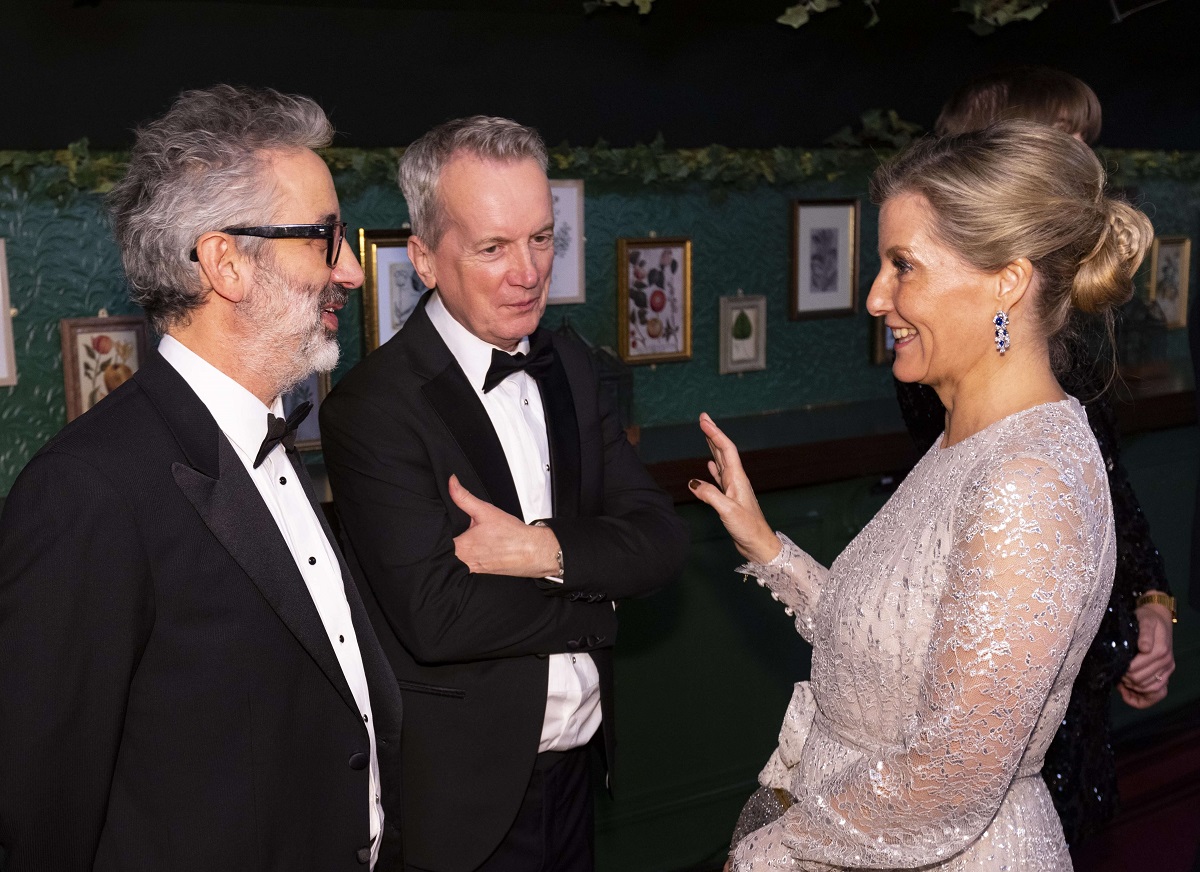 Sophie, then-Countess of Wessex meets David Baddiel and Frank Skinner at the Royal Variety Performance