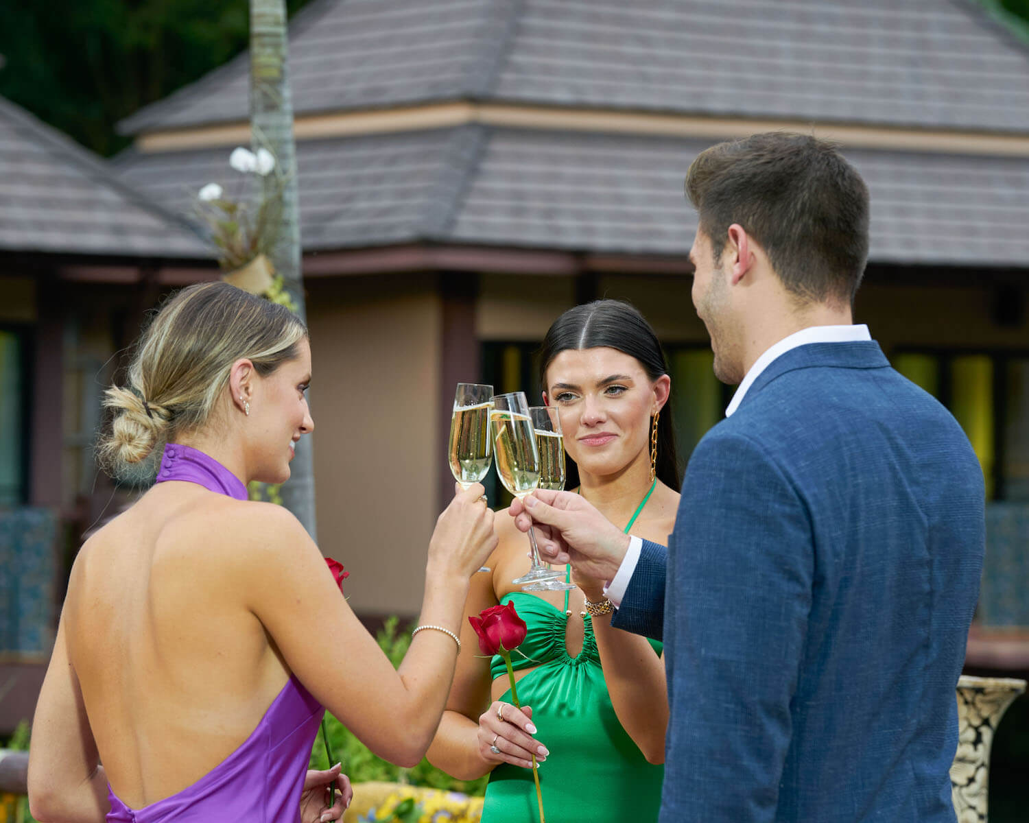 Zach Shallcross toasting with Gabi Elnicki and Kaity Biggar in 'The Bachelor' Season 27 Fantasy Suites week