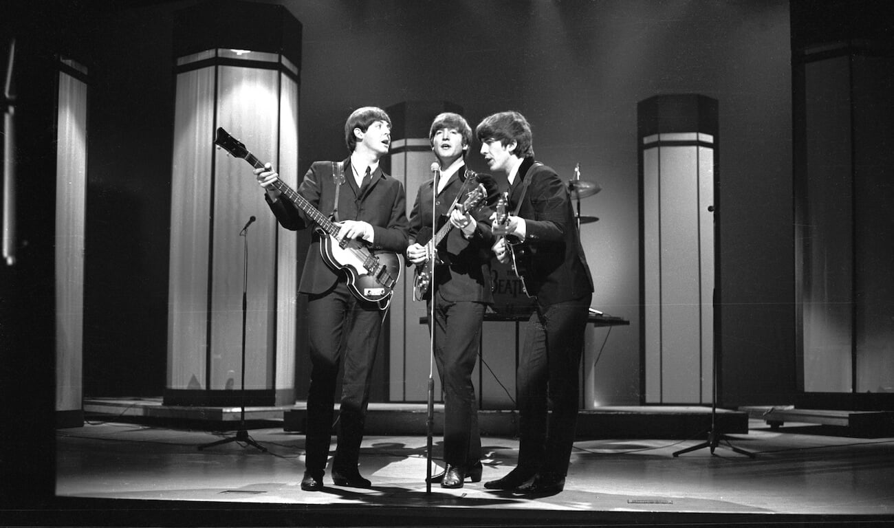 The Beatles performing on TV in 1964.