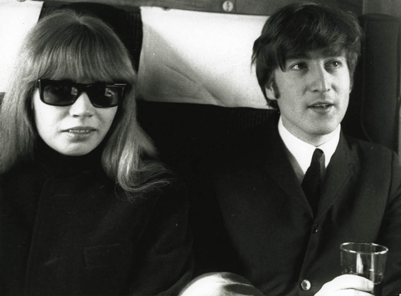 The Beatles with their friend Astrid Kirchherr on the set of 'A Hard Day's Night' in 1964.