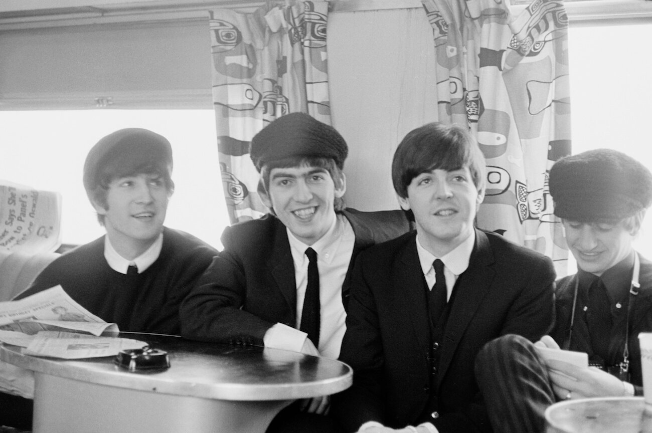 The Beatles on a train during their first trip to the U.S. in 1964.