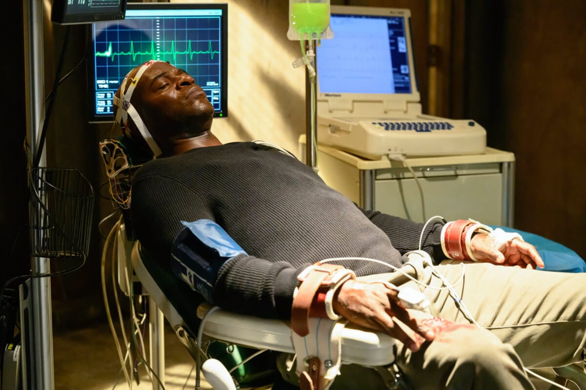 In The Blacklist Season 10 Episode 6, Dembe Zuma is strapped to a chair.