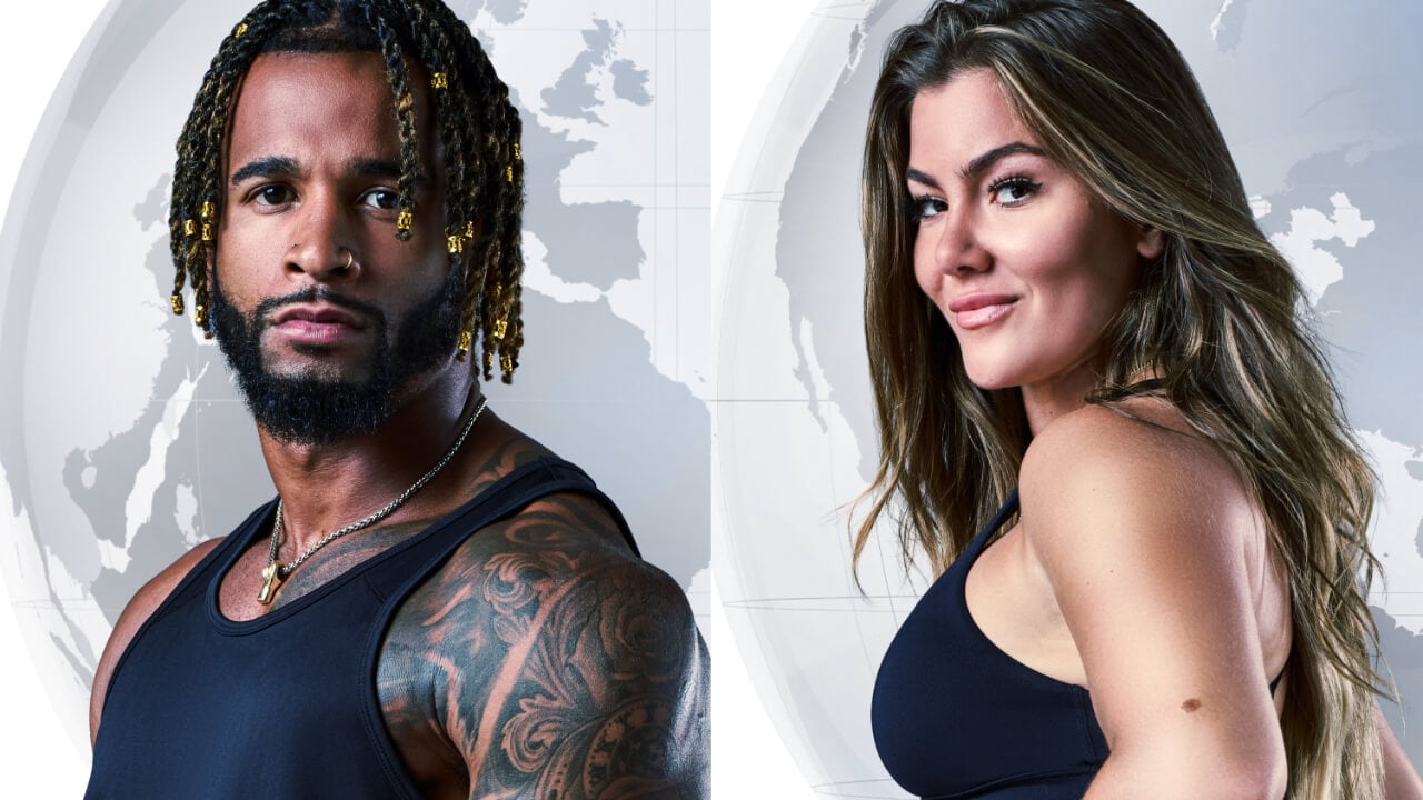 Nelson Thomas and Tori Deal posing for 'The Challenge: World Championship' cast photos
