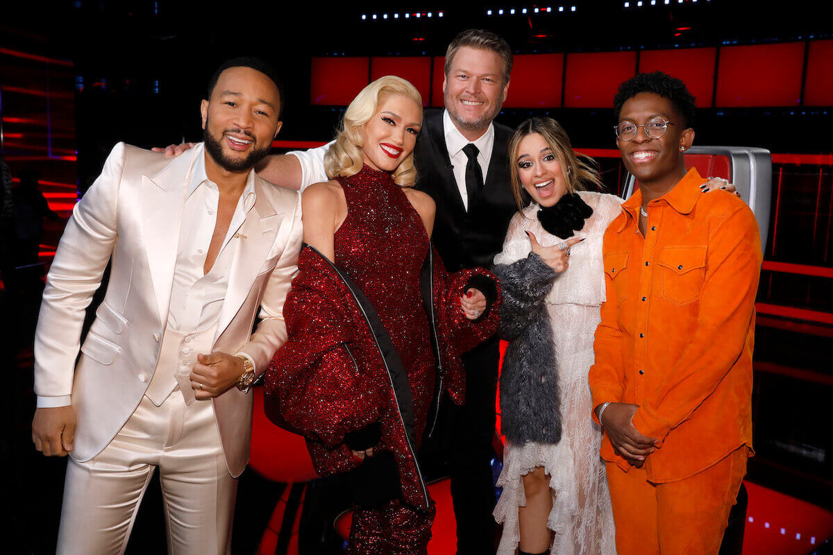 The Voice Season 22 cast John Legend, Gwen Stefani, Blake Shelton, Camila Cabello, Breland