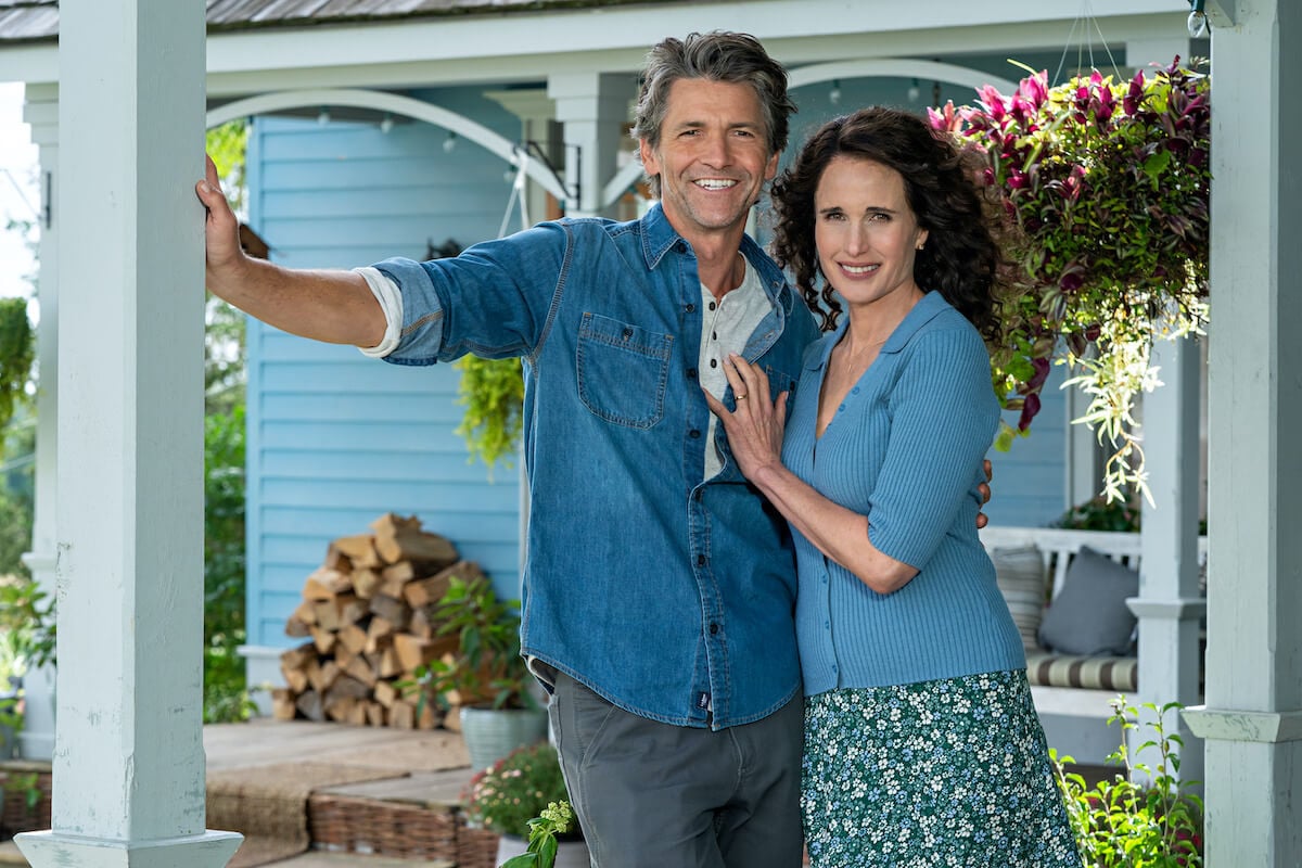 Jefferson Brown and Andie MacDowell standing next to each other in Hallmark's 'The Way Home'