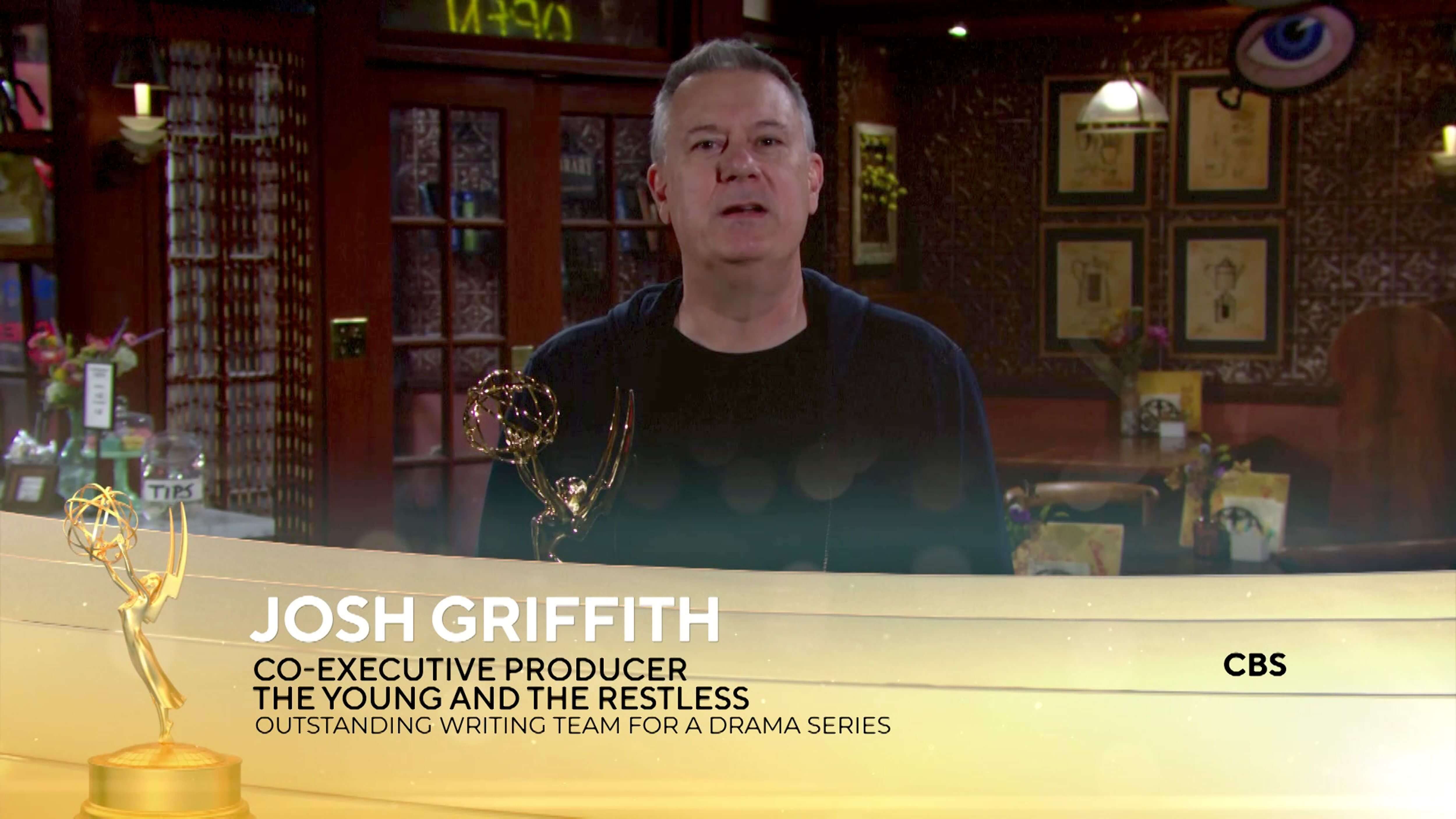 'The Young and the Restless' executive producer and head writer Josh Griffith accepting a Daytime Emmy on set of the soap opera.