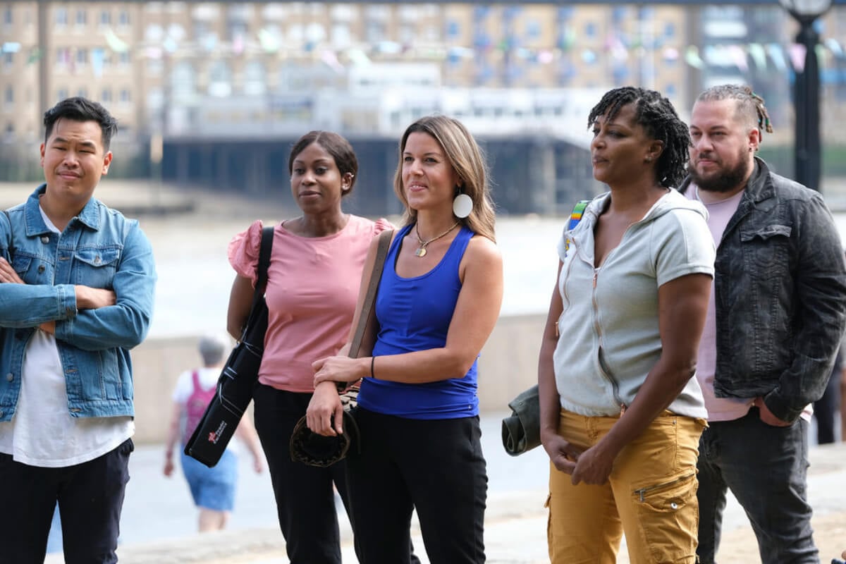 Top Chef Season 20 contestants Buddha Lo, Victoire Gouloubi, Luciana Berry, Dawn Burrell, and Amar Santana in an image from the season premiere