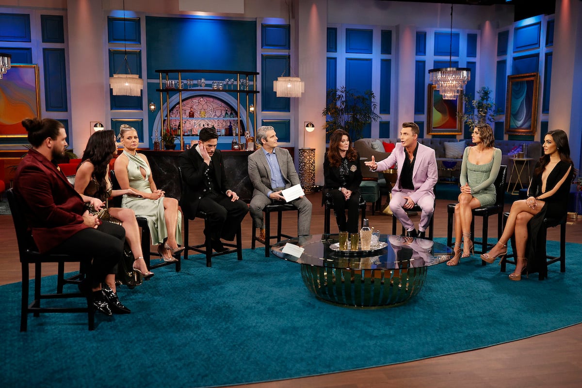 (l-r) Brock Davies, Ariana Madix, Tom Sandoval, Andy Cohen, Lisa Vanderpump, James Kennedy, Raquel Leviss, Charli Burnett