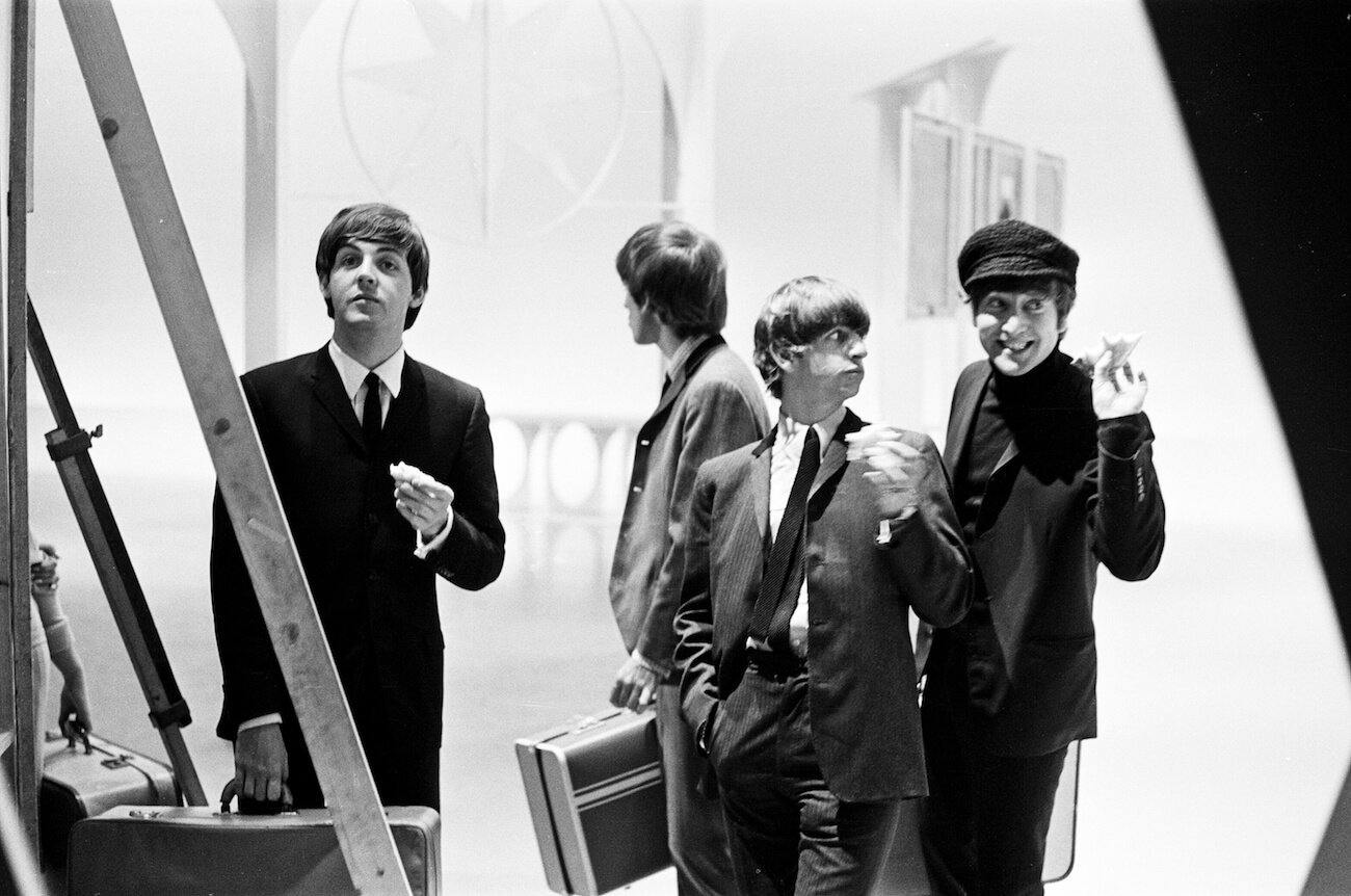The Beatles during an appearance on TV in 1964.