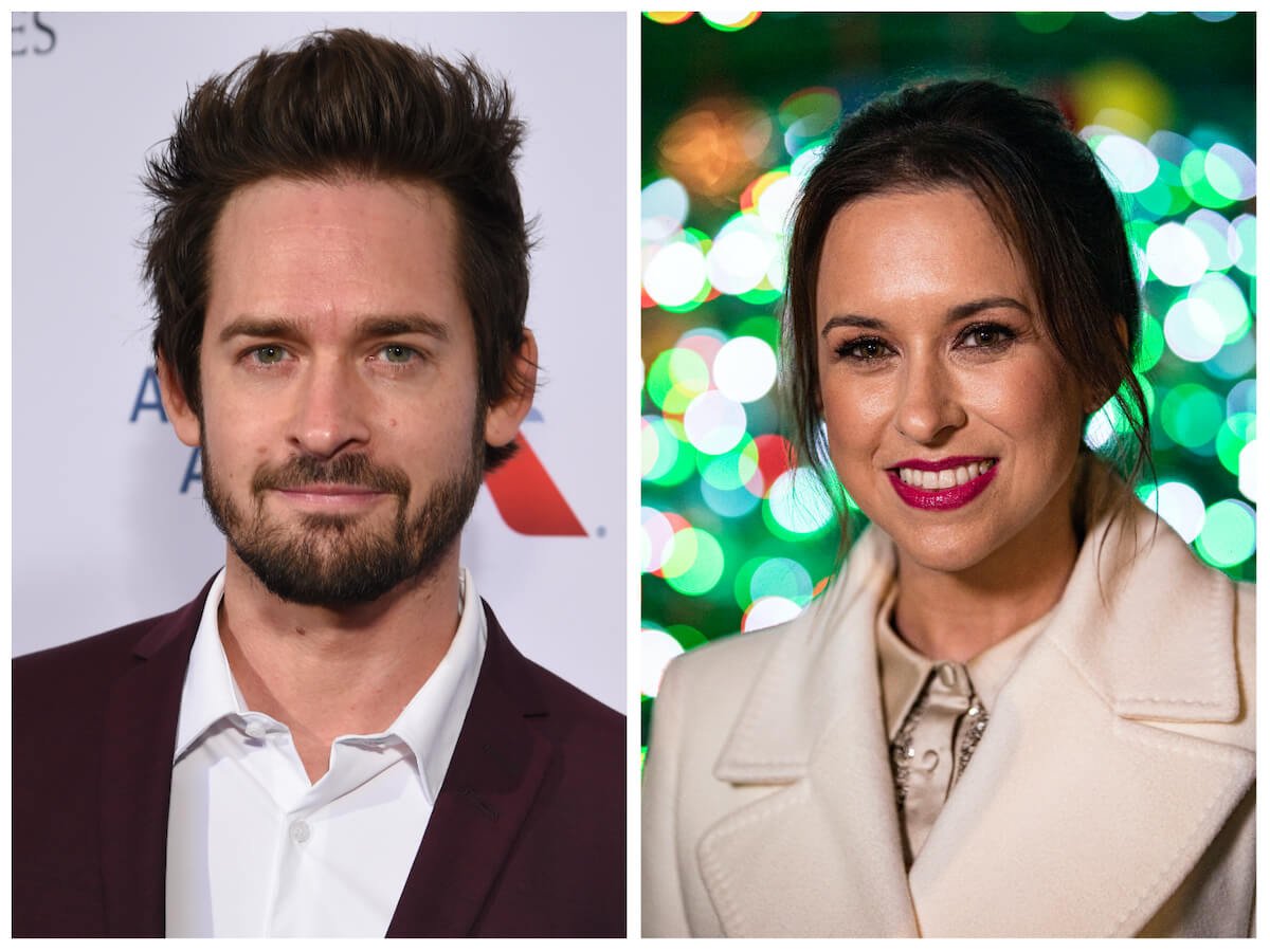 Side by side photos of Hallmark mystery movie actors Will Kemp and Lacey Chabert
