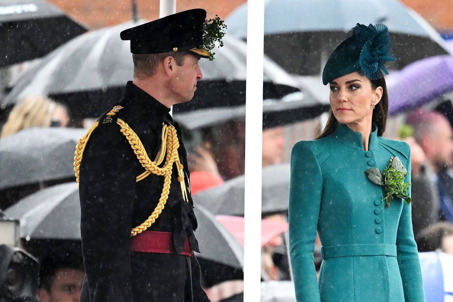 Kate Middleton, dressed in green, gives Prince William a cold stare during the St. Patrick's Day parade