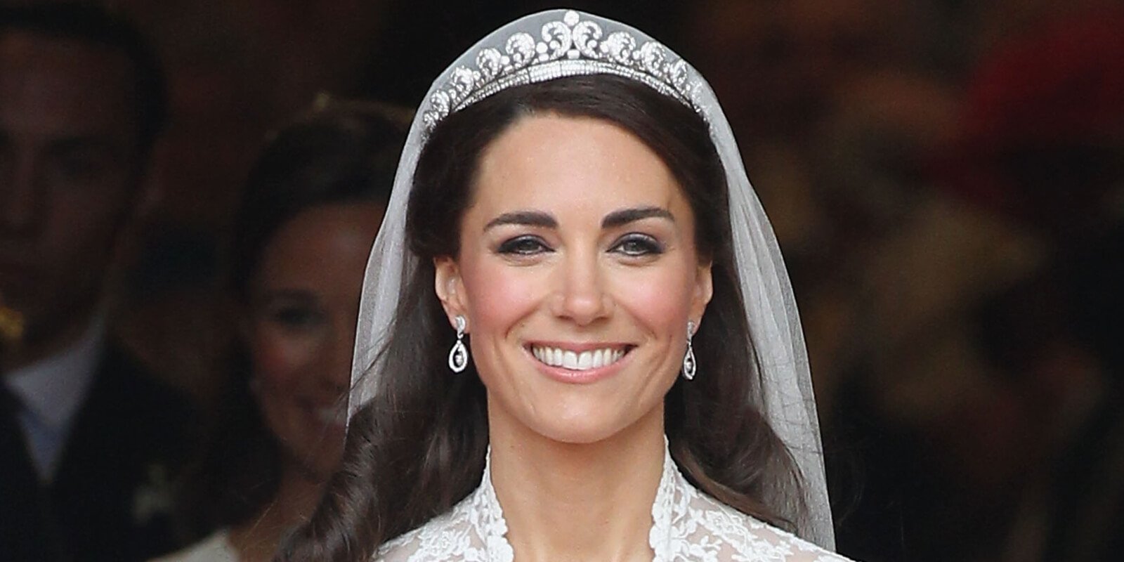 Kate Middleton wears a Cartier Halo Tiara on her wedding day to Prince William in 2011.