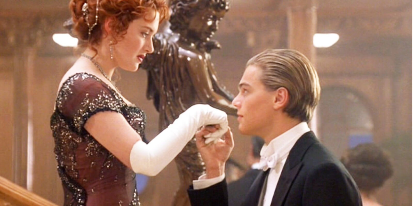Kate Winslet and Leonardo DiCaprio on the set of 'Titanic.'