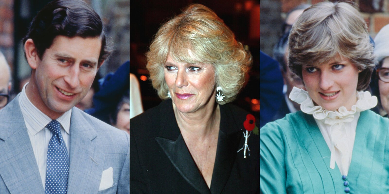 King Charles, Camilla Parker Bowles and Princess Diana in side by side photographs.