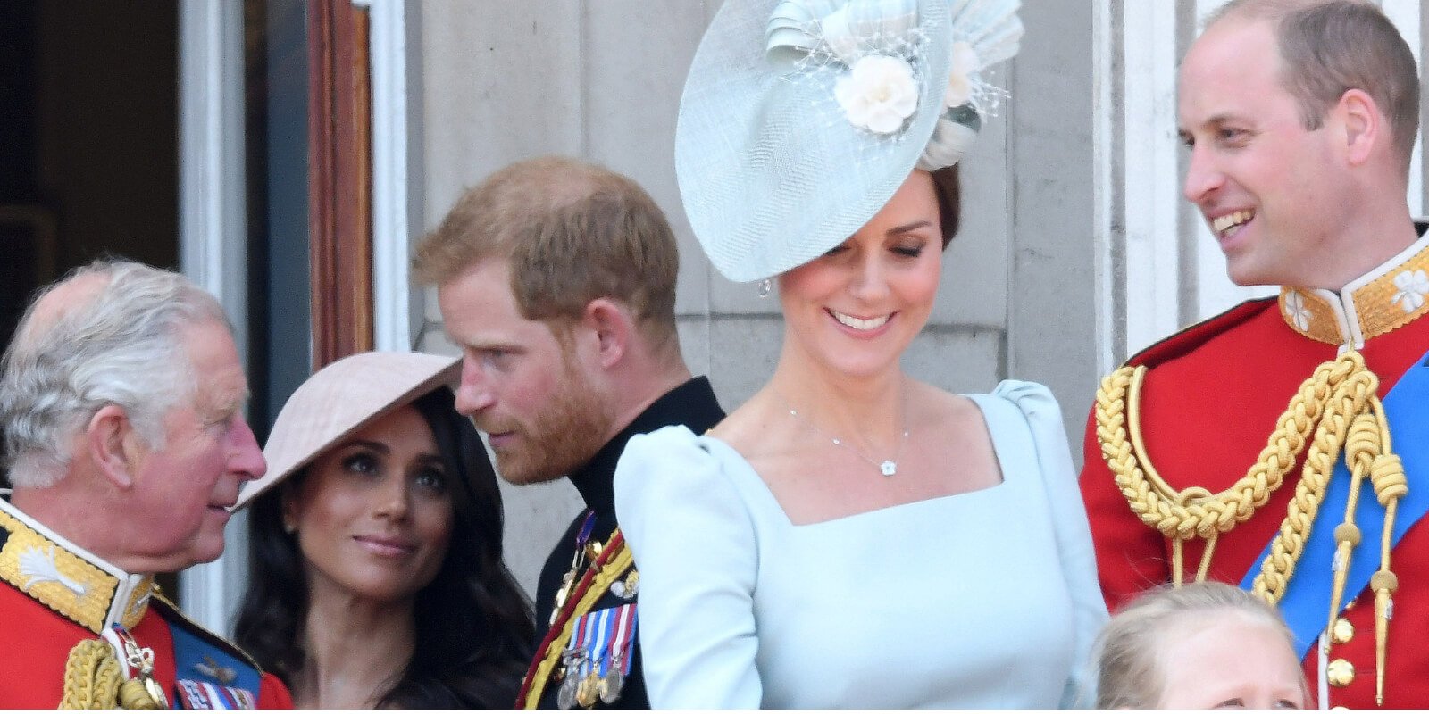 King Charles III, Meghan Markle, Prince Harry, Kate Middleton and Prince William at Trooping the Color in 2018.