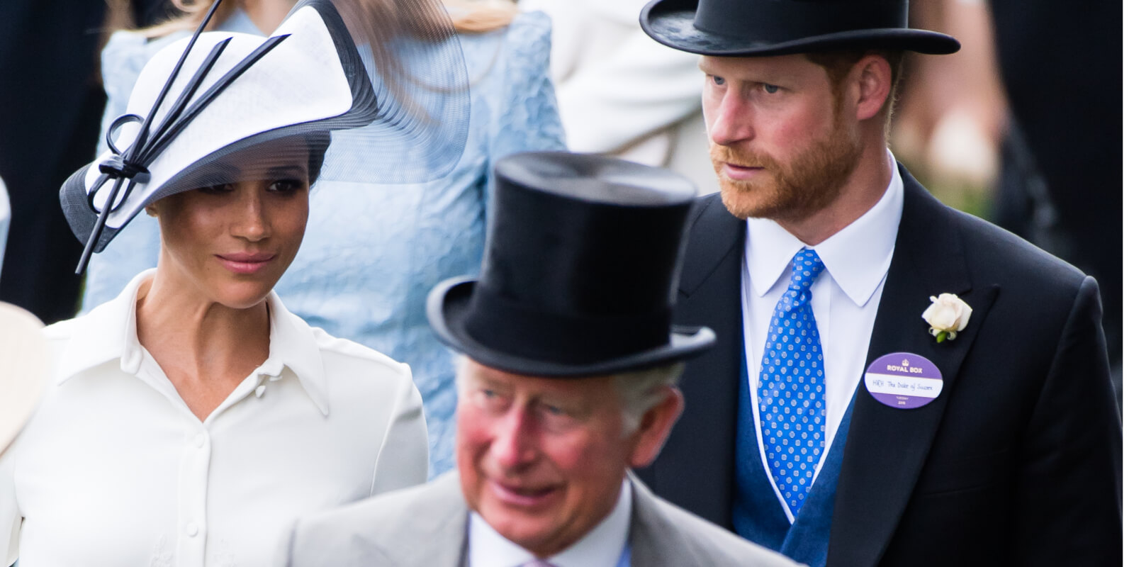 Meghan Markle, Prince Harry and King Charles III at Royal Ascot Day 1 at Ascot Racecourse on June 19, 2018.