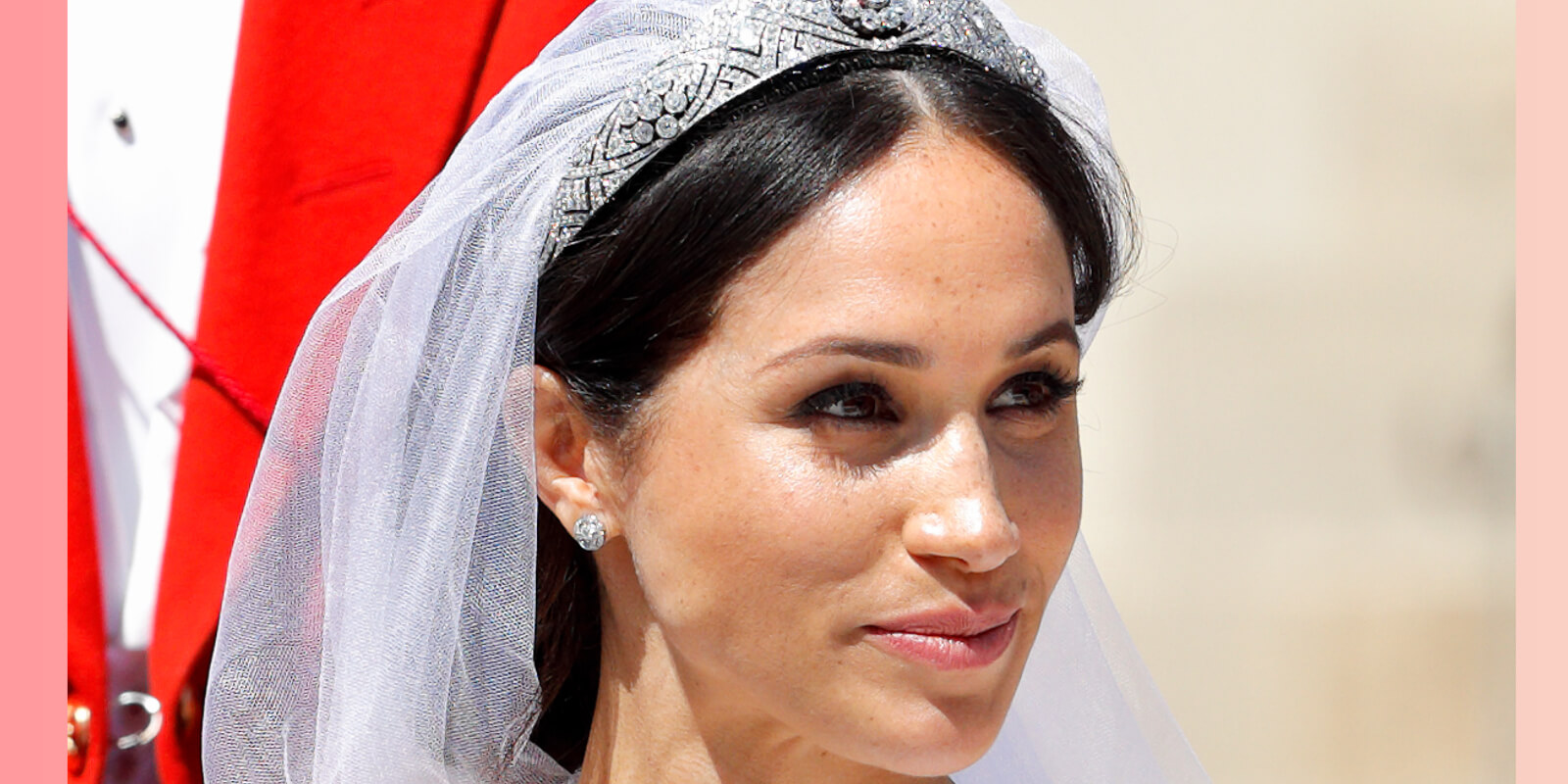 Meghan Markle wore Queen Mary's Diamond Bbandeau Toara for her wedding to Prince Harry in Apr. 2018.