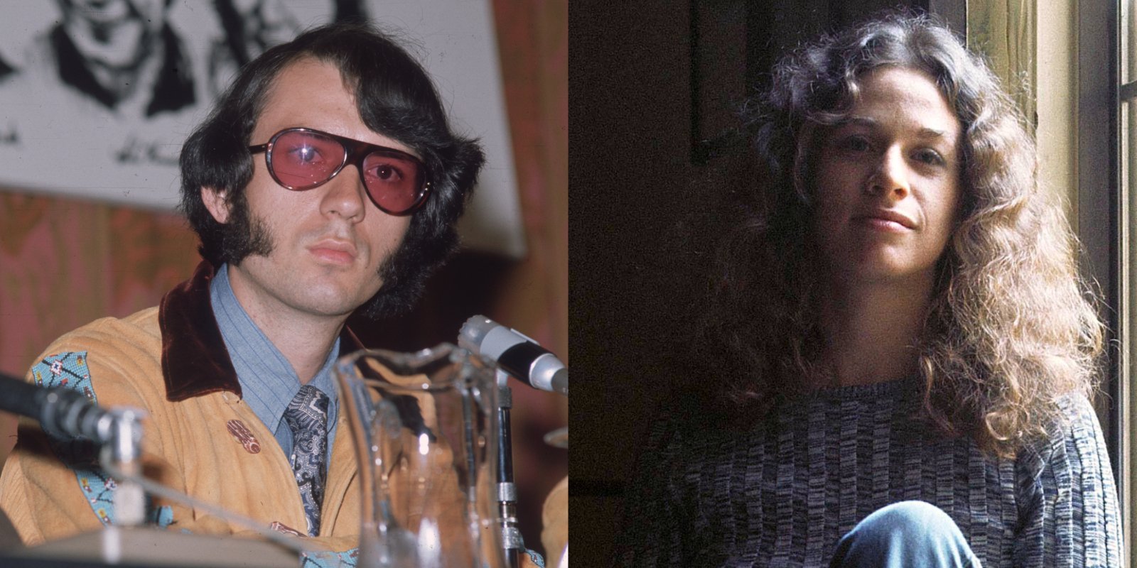 Mike Nesmith and Carole King collaborated on several Monkees hits, seen here in side-by-side photos.