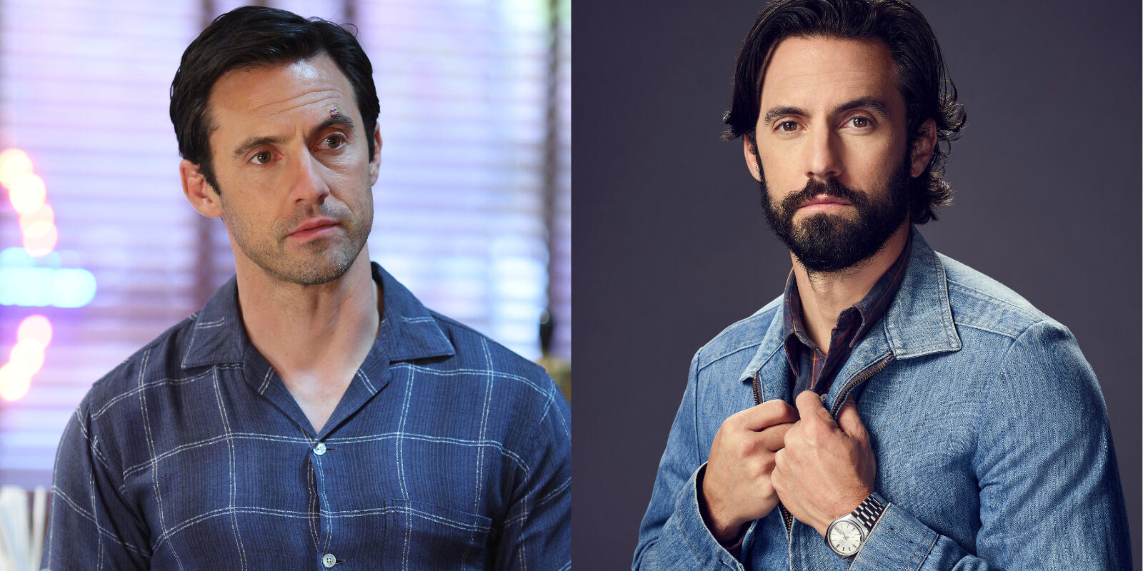 Milo Ventimiglia in side by side photos from the series' 'The Company You Keep' and 'This Is Us.'