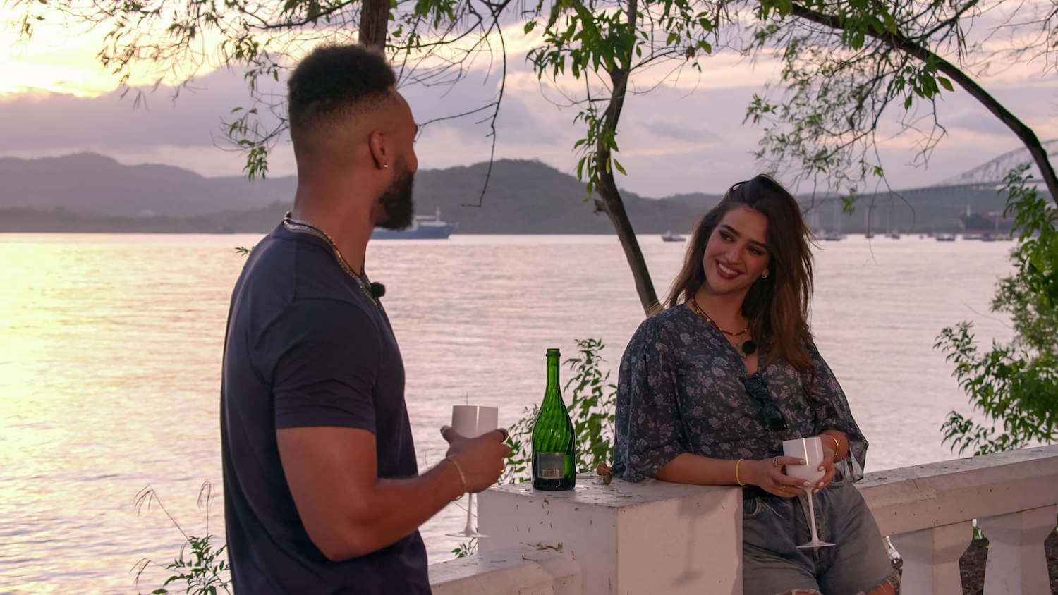 'Perfect Match' stars Ines and Bartise sip some champagne together on a date during filming.