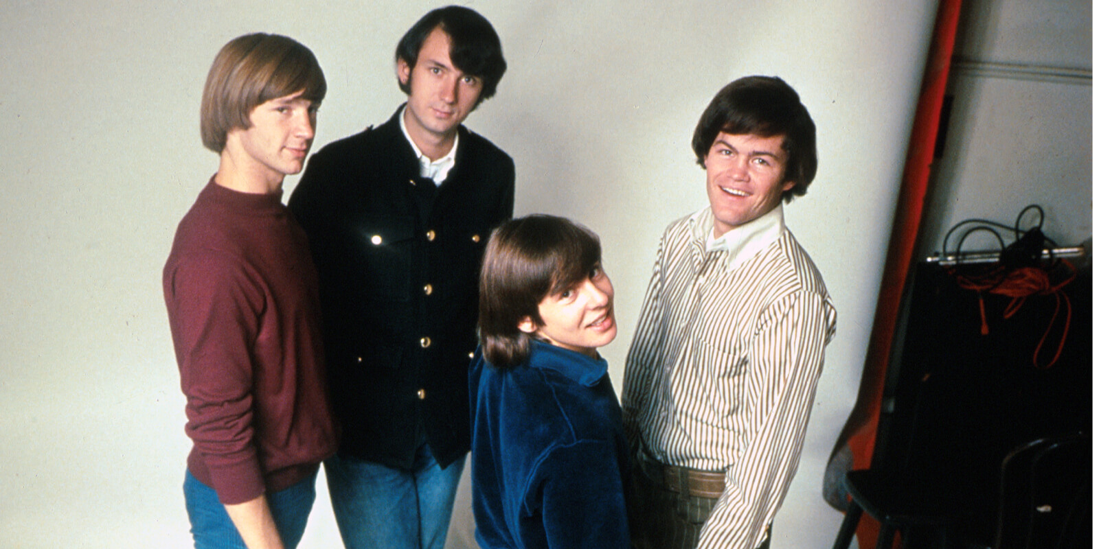 A photo shoot for The Monkees third album, 'Headquarters' featuring Peter Tork, Mike Nesmith, Davy Jones, and Micky Dolenz.