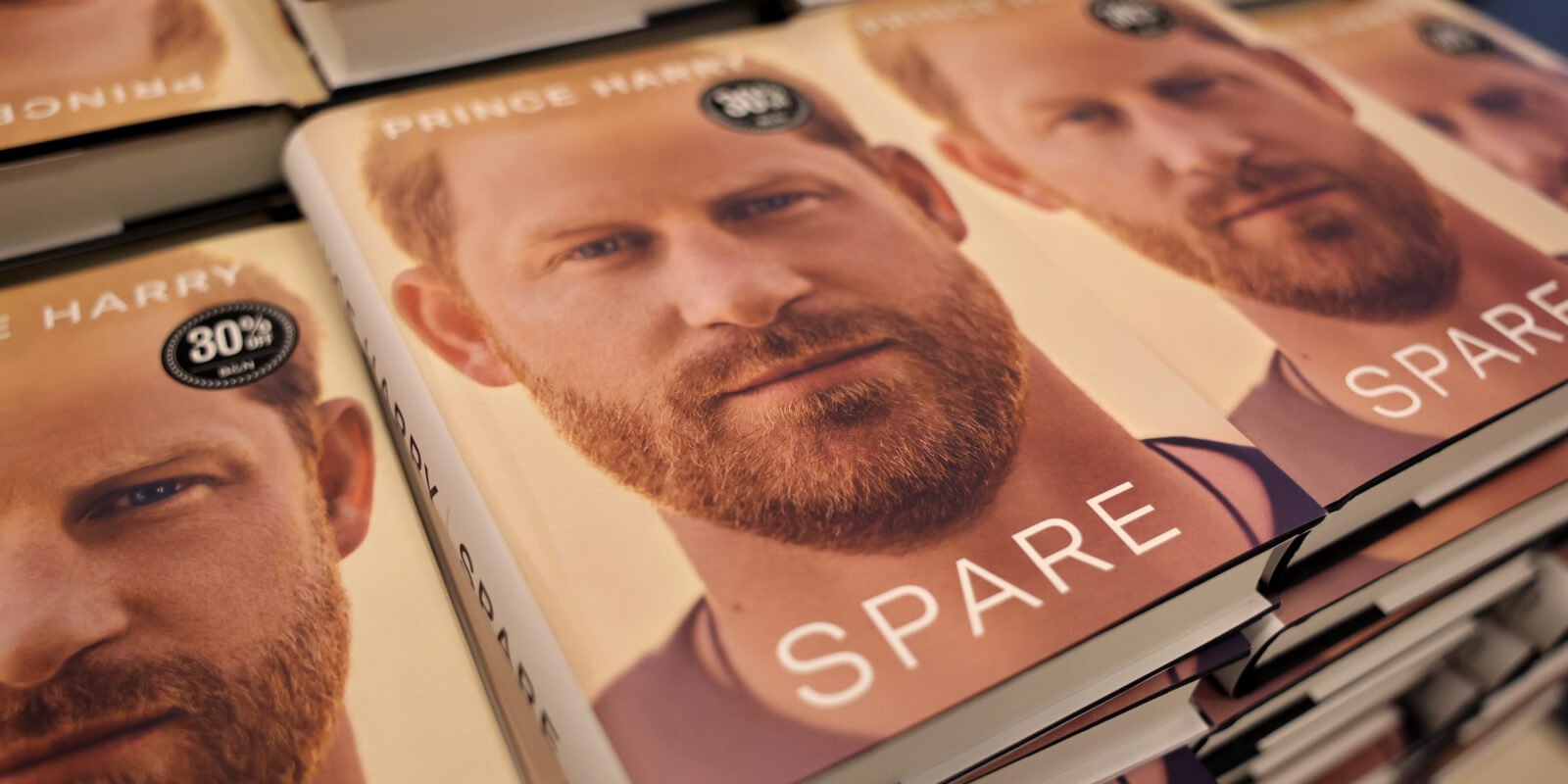 Copies of Prince Harry's book 'Spare' on sale.