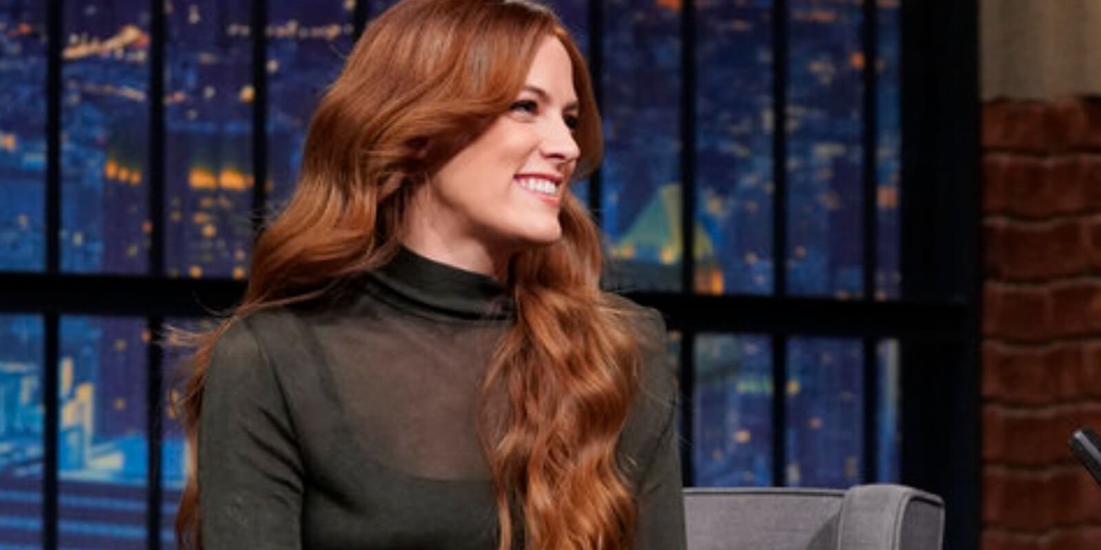 Riley Keough on the set of 'Late Night with Seth Meyers'