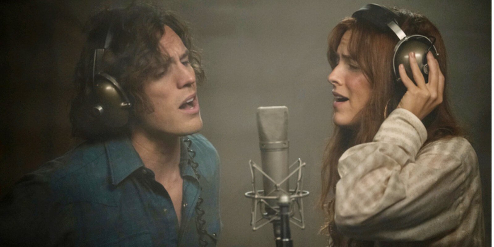 Sam Claflin and Riley Keough as Billy Dunne and Daisy Jones in the Prime Video series 'Daisy Jones & The Six.'