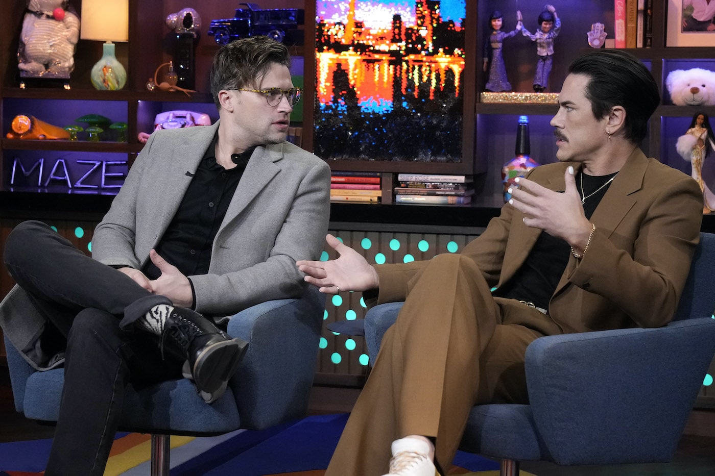 Tom Schwartz from 'Vanderpump Rules' looks to Tom Sandoval on 'WWHL'