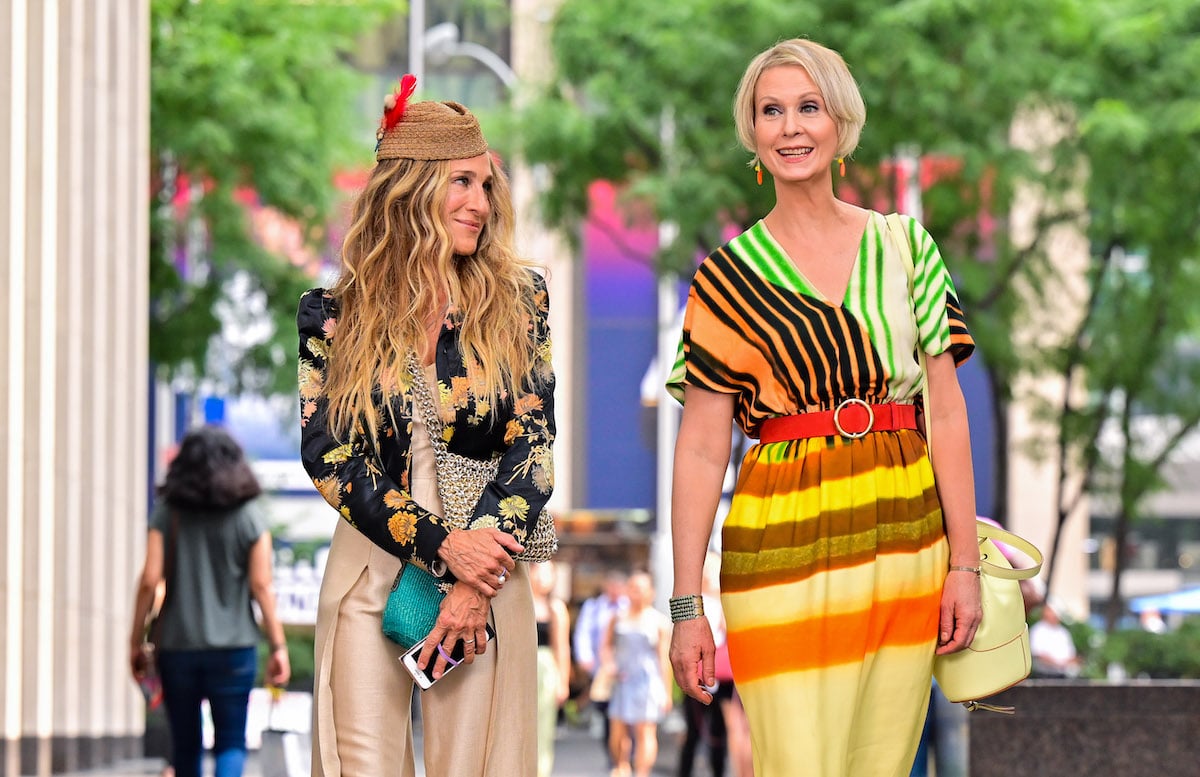 Sarah Jessica Parker and Cynthia Nixon on the set of And Just Like That...' walking down the streets of New York City