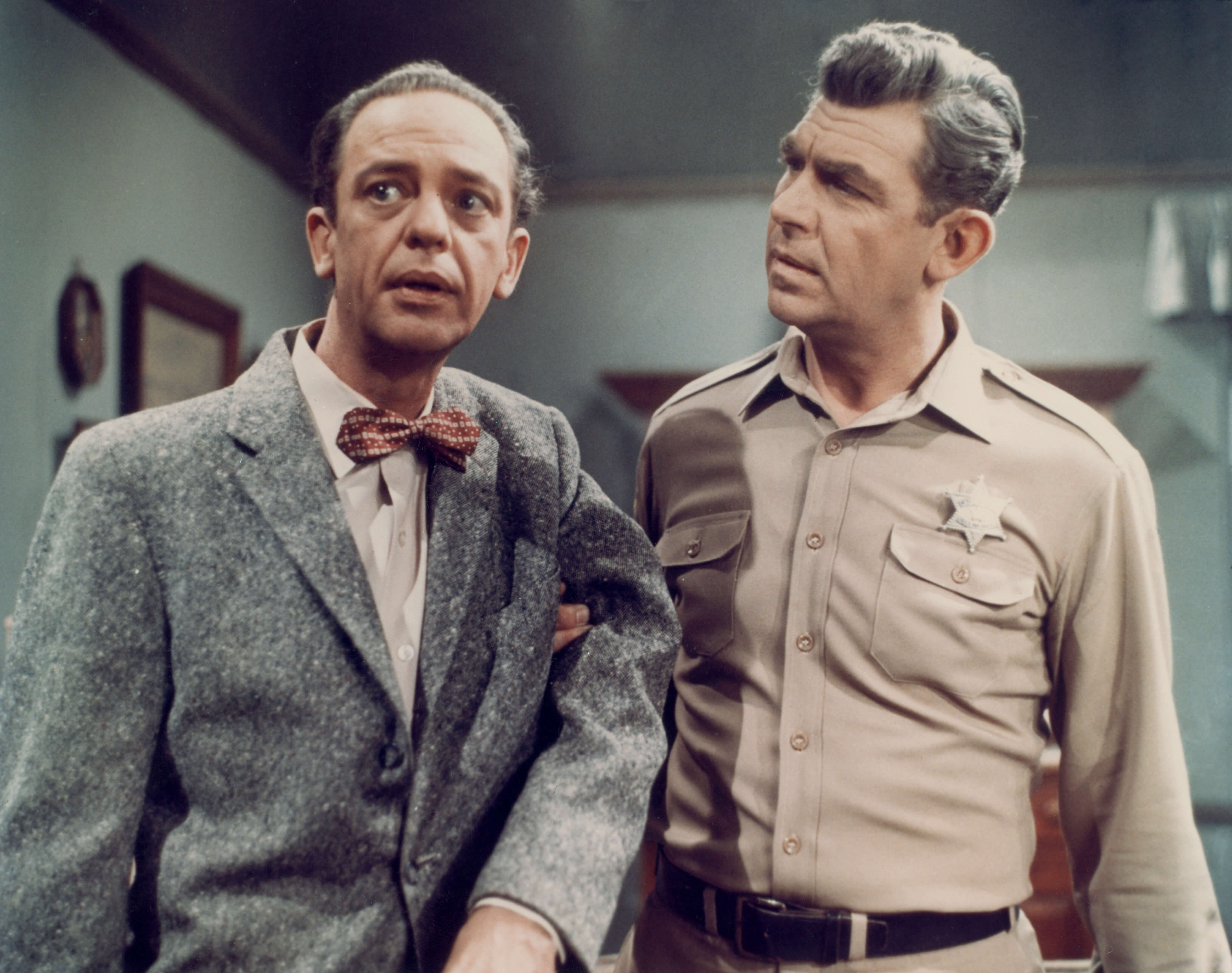 Andy Griffith and Don Knotts, who were friends for life, stand next to each other.