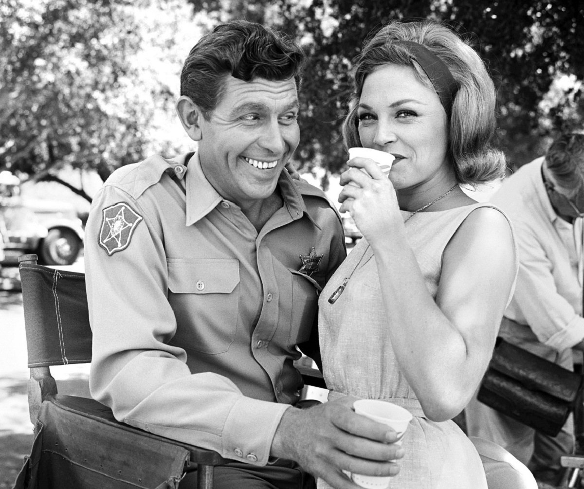 Andy Griffith as Sherriff Andy Taylor and Joanna Moore as Peggy McMillan in 'The Anfy Griffith Show'