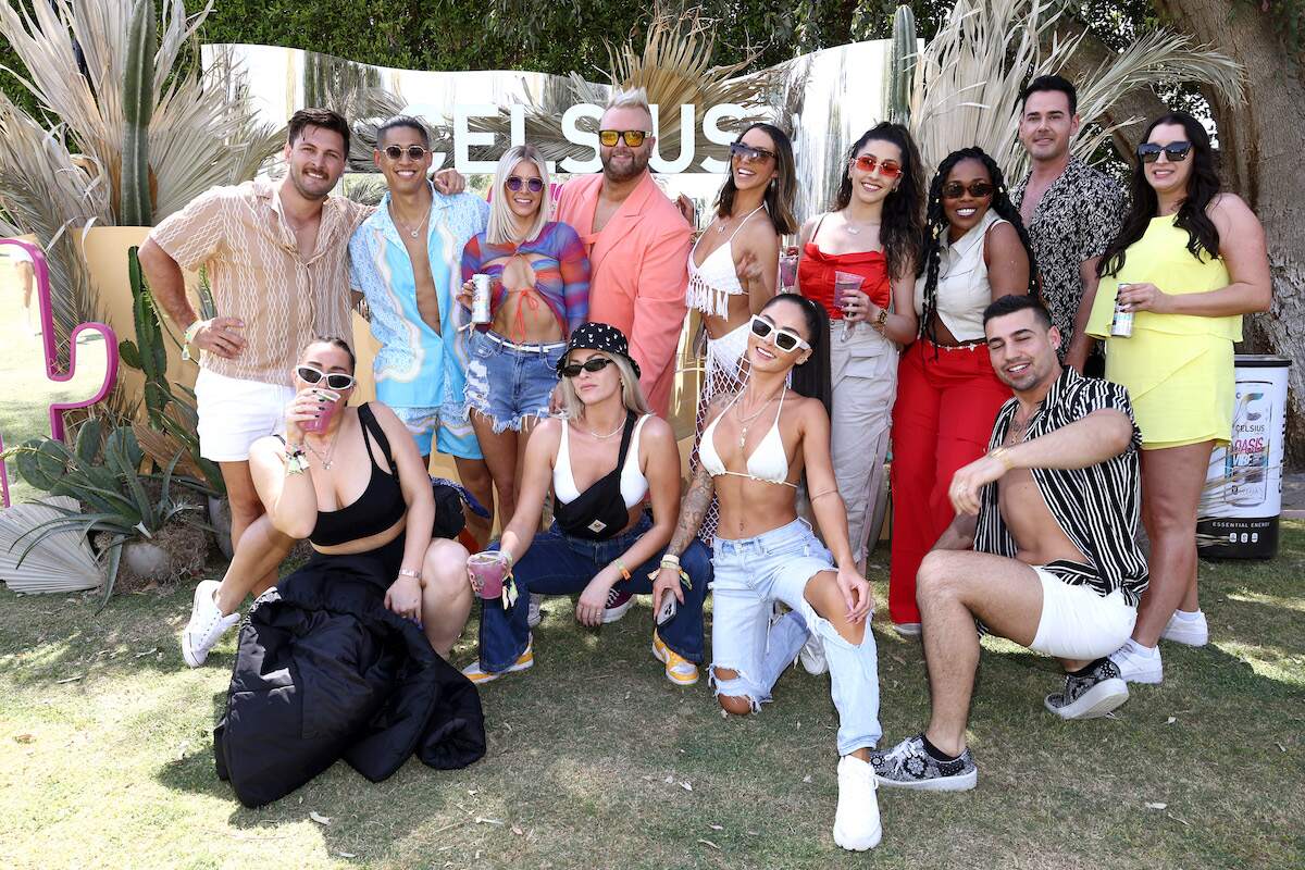 Brock Davies, guests, Ariana Madix, Dayna Kathan, Bradley Kearns, Scheana Marie, Elaine Ratner, guests, Jojo Guadagno, William Ratner, and guest attend the a 2023 Coachella event