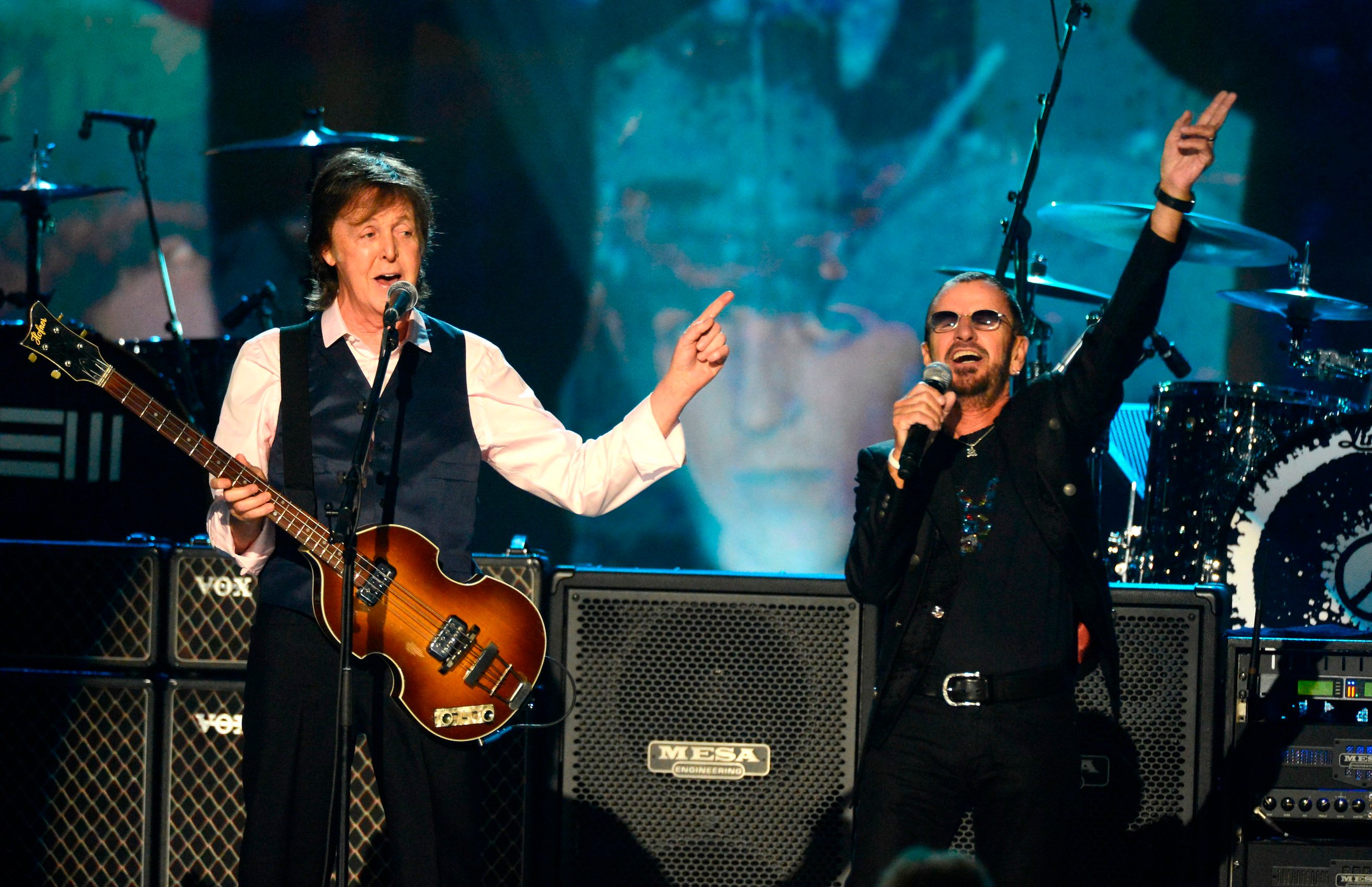 Paul McCartney and Ringo Starr perform at A GRAMMY Salute to The Beatles in Los Angeles, California