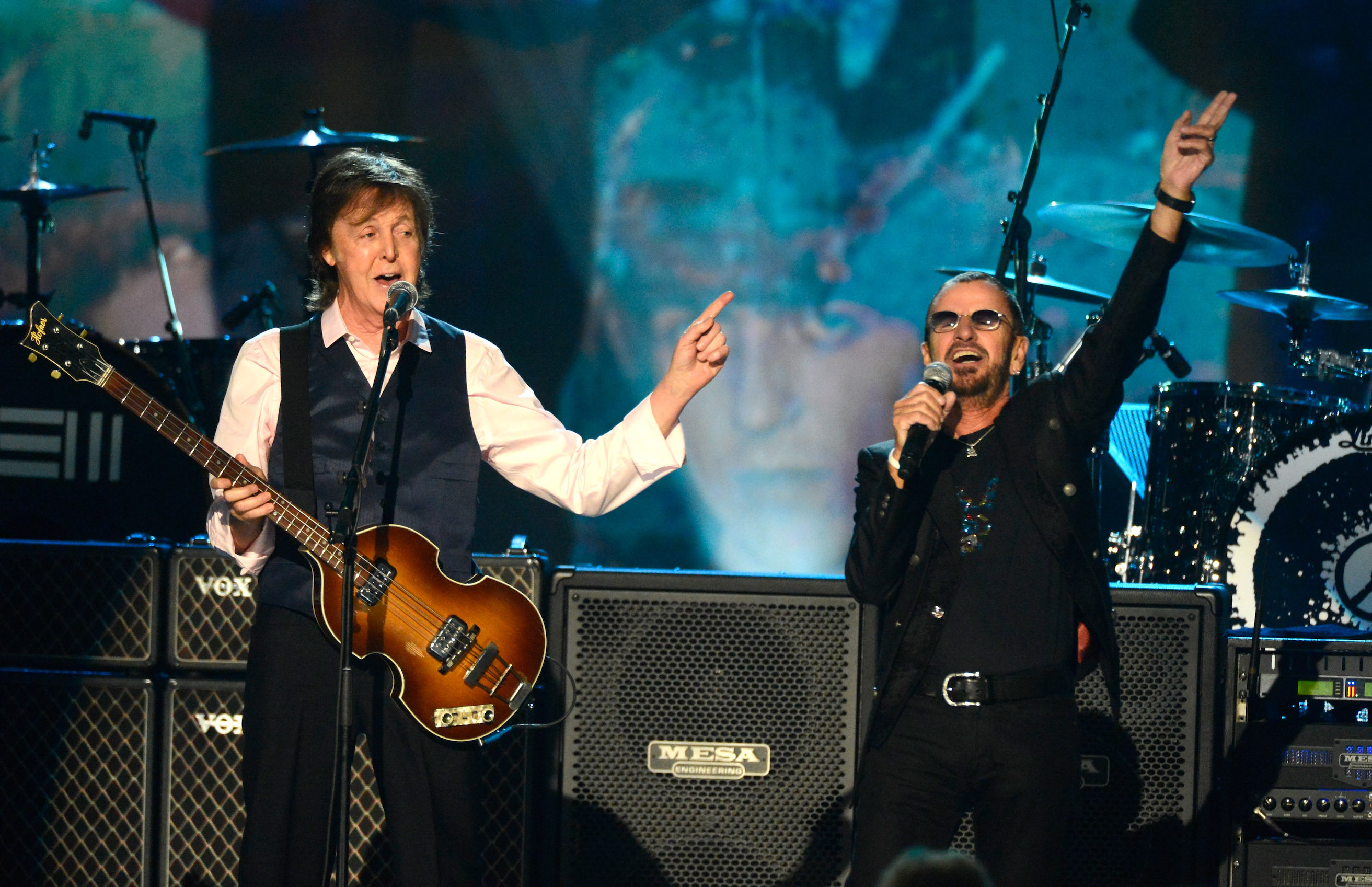 Paul McCartney and Ringo Starr perform at A GRAMMY Salute to The Beatles in Los Angeles, California