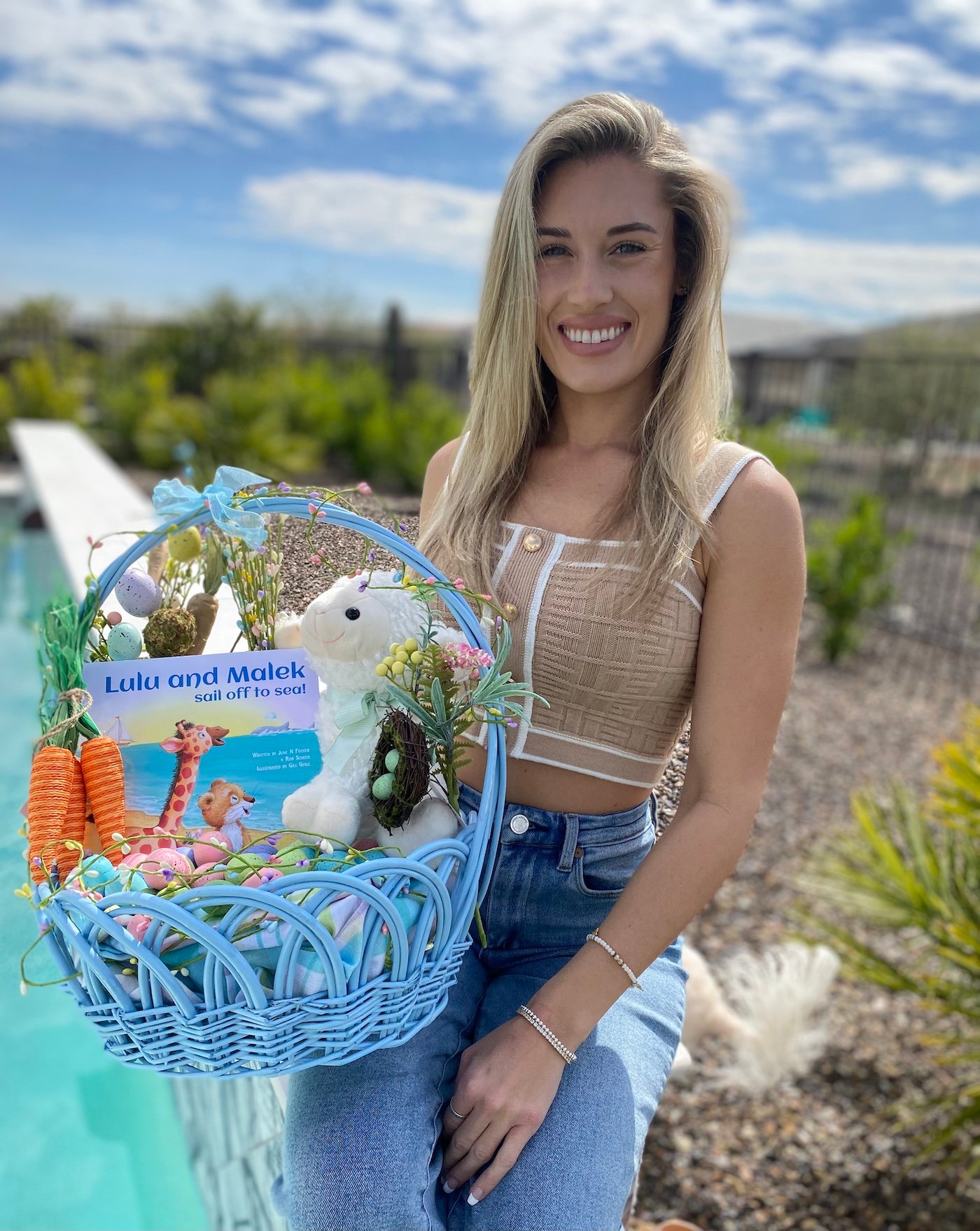 June Foster holds an Easter basket