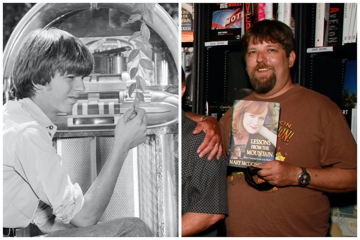 Black and white photo of David W Harper as Jim-Bob Walton next to photo of Harper holding a book
