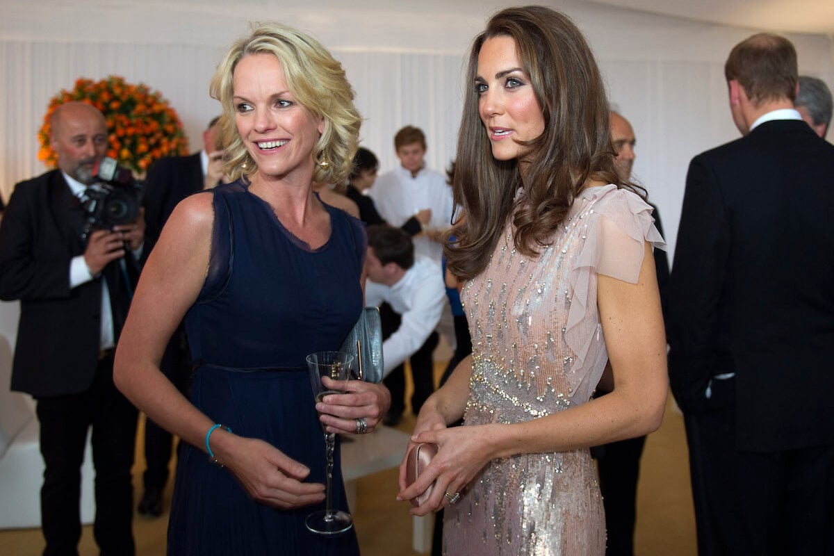 Kate Middleton, who has worn sequins in 'film star moment,' stands with Elizabeth Murdoch