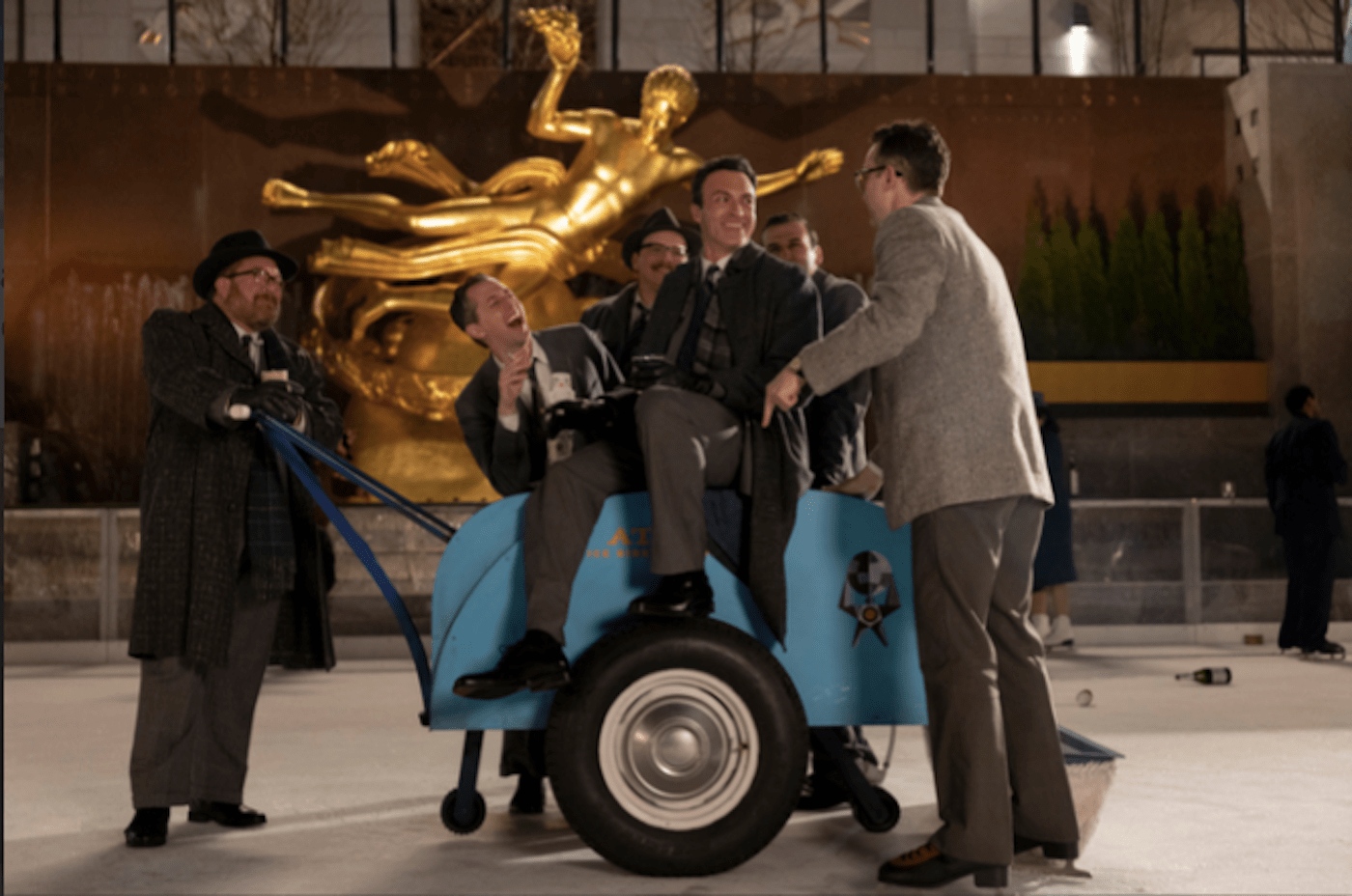 'The Marvelous Mrs. Maisel' cast members ice skate and sit on a zamboni 