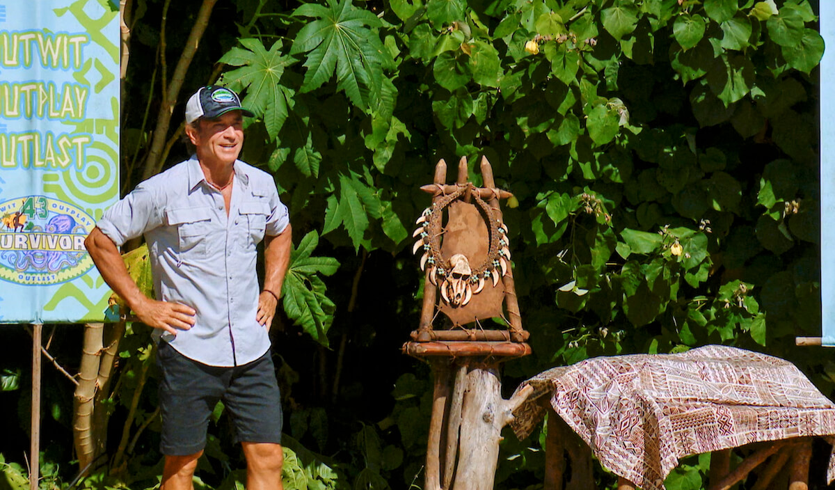 Jeff Probst standing with his hands on his hips on an episode of 'Survivor'