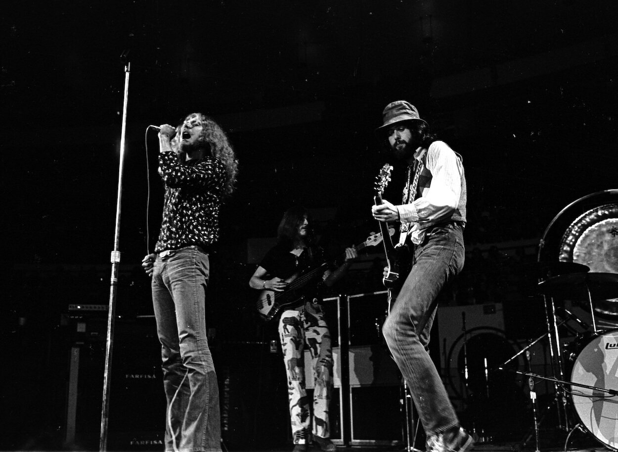 Led Zeppelin's Robert Plant (from left), John Paul Jones, and Jimmy Page perform in Los Angeles on Sept. 4, 1970.