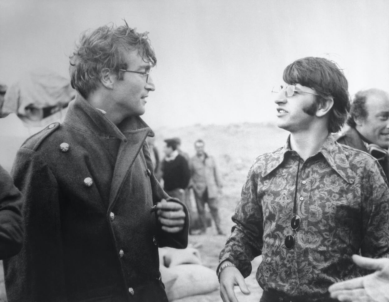 Beatles John Lennon (left) and Ringo Starr on the set of the 1966 movie 'How I Won the War,' in which John starred.