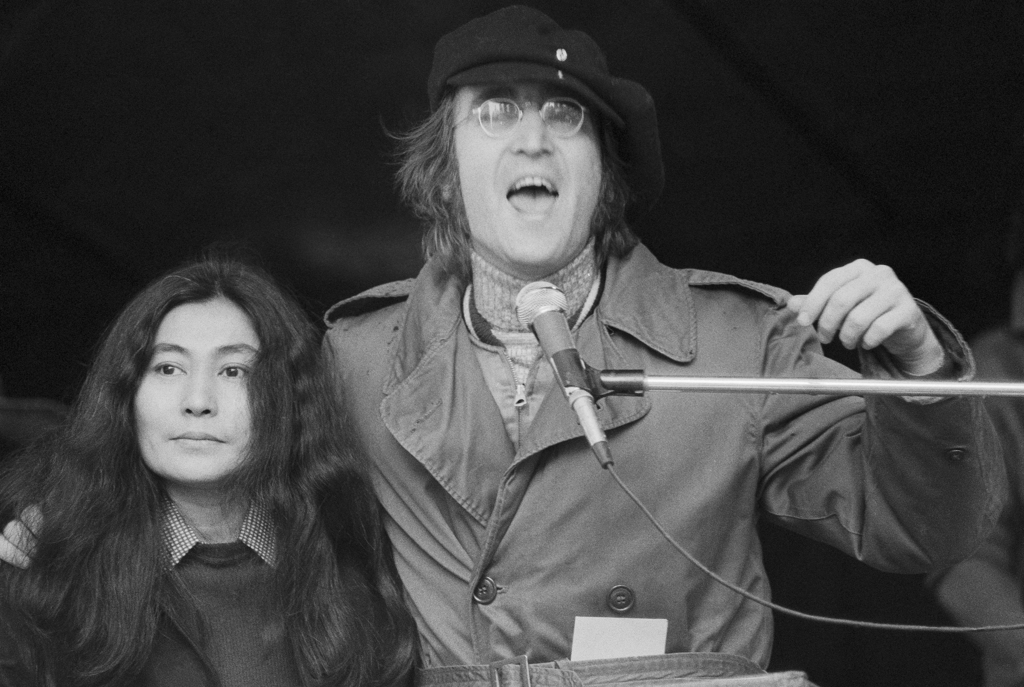Yoko Ono and John Lennon attend an antiwar rally in Manhattan