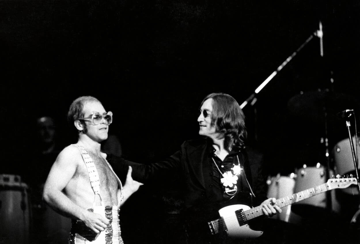John Lennon (right) joins Elton John on stage at a Nov. 28, 1974 concert in Nw York City.