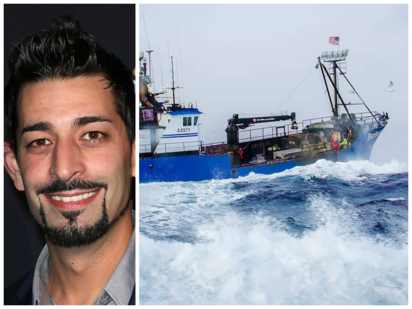 side-by-side photos of Josh Harris from 'Deadliest Catch' and a fishing boat from the Discovery Channel series
