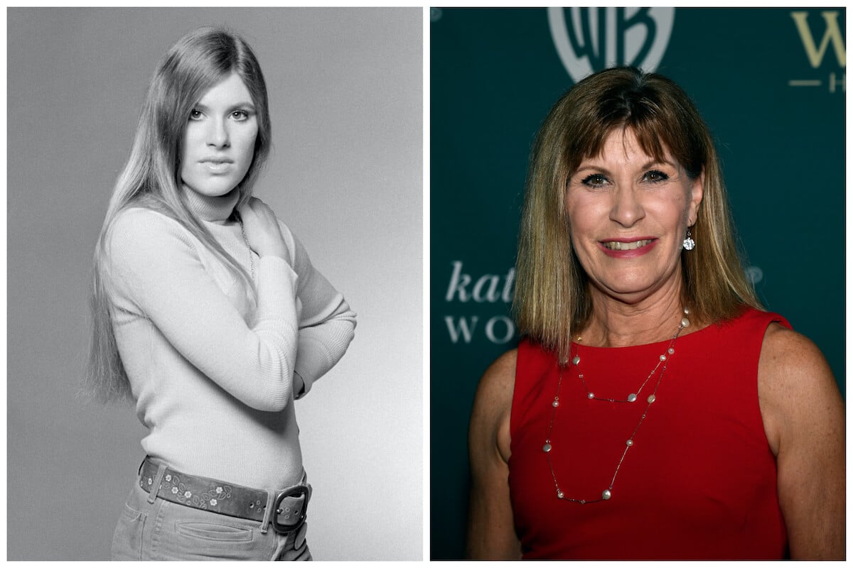 Black and white photo of Judy Norton of 'The Waltons' next to photo of Norton in a red top