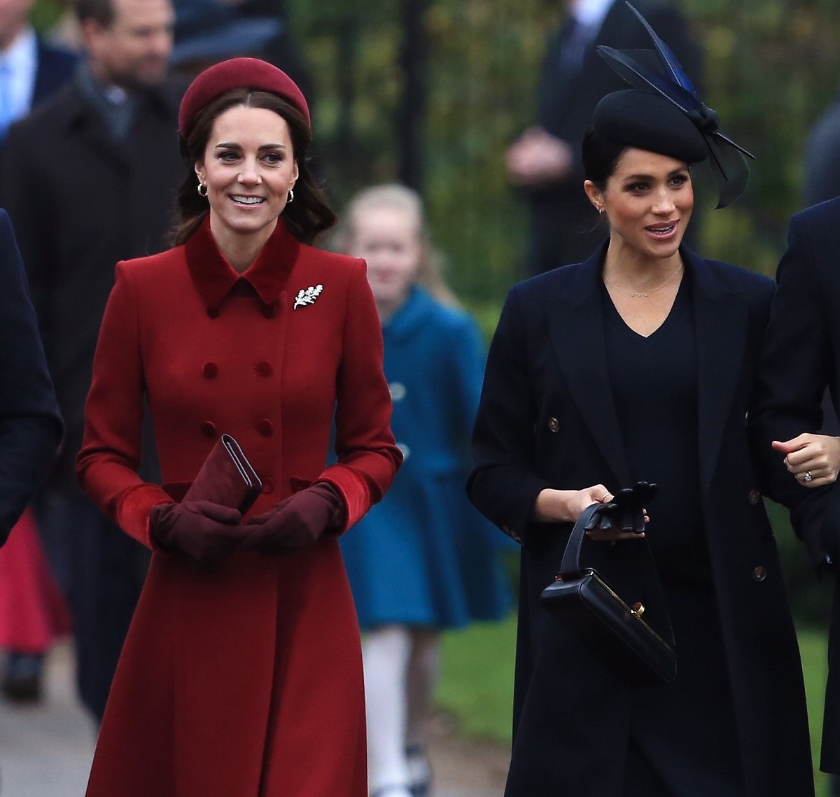 Kate Middleton and Meghan Markle arrive to attend Christmas Day Church service at Church of St. Mary Magdalene on the Sandringham estate